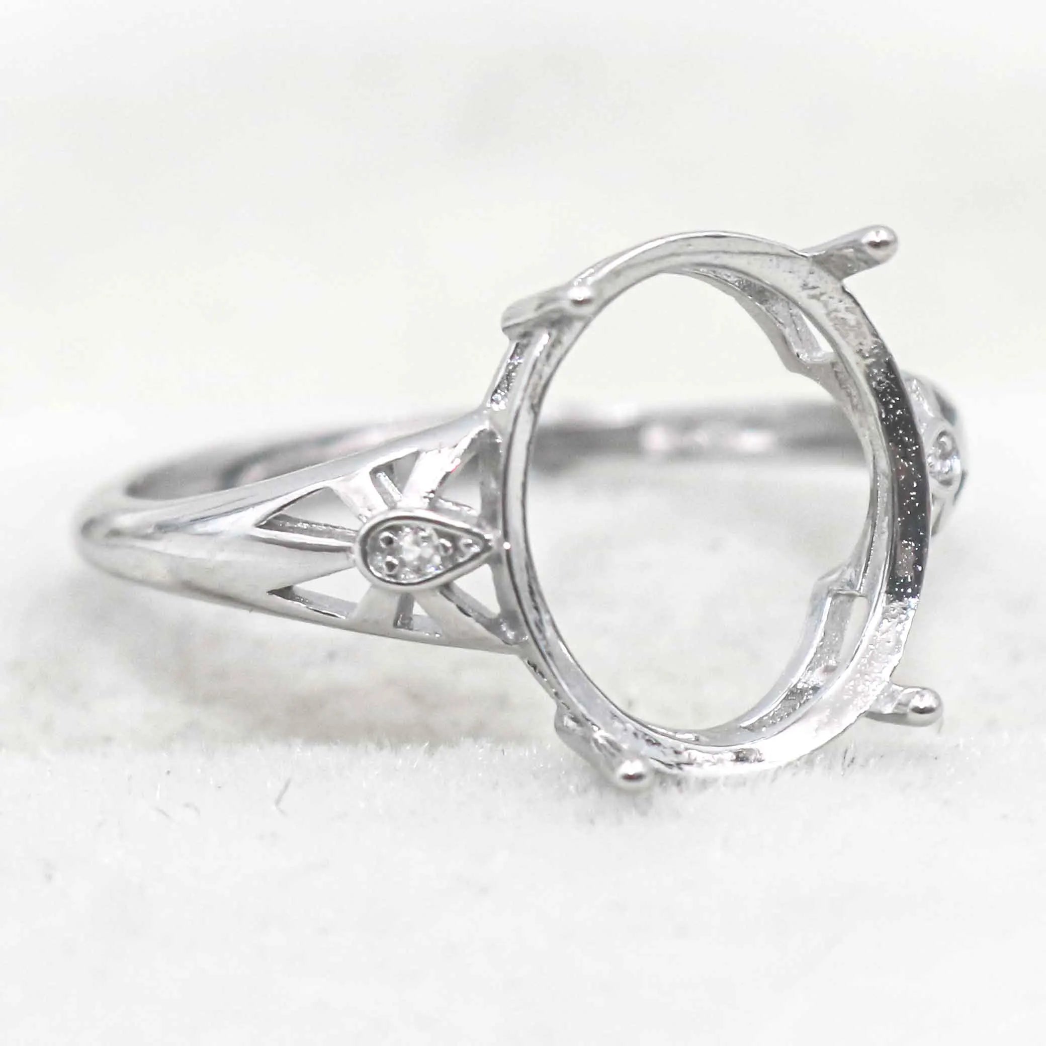 Sterling Silver 10*12mm Semi Mount Ring Frame Empty Blank Support Setting S925 Base Holder Without Center Stone for DIY Inlay