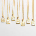 Dainty Pearl Choker for Women 18K Gold Initial Square Necklace with Link Chain Natural White Shell for Party and Gift