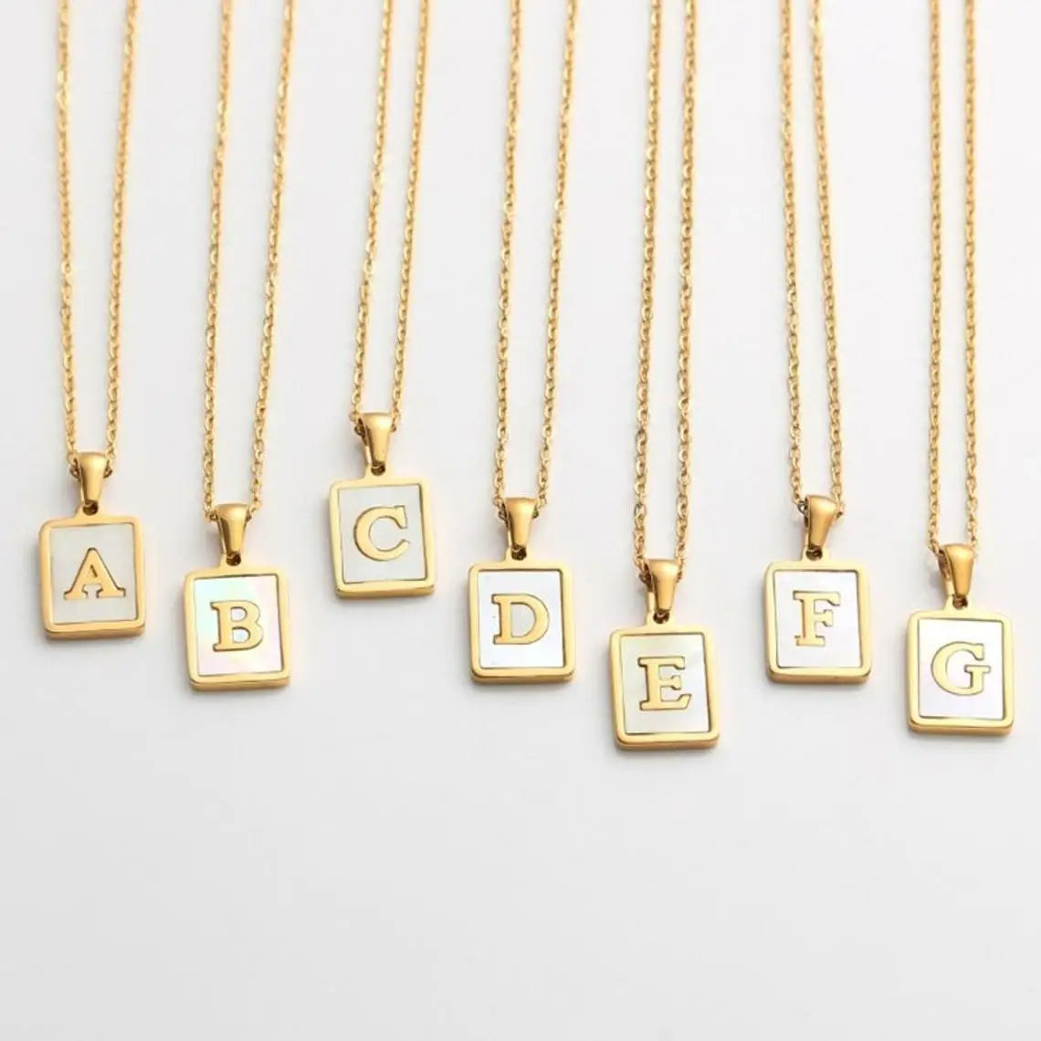 Dainty Pearl Choker for Women 18K Gold Initial Square Necklace with Link Chain Natural White Shell for Party and Gift
