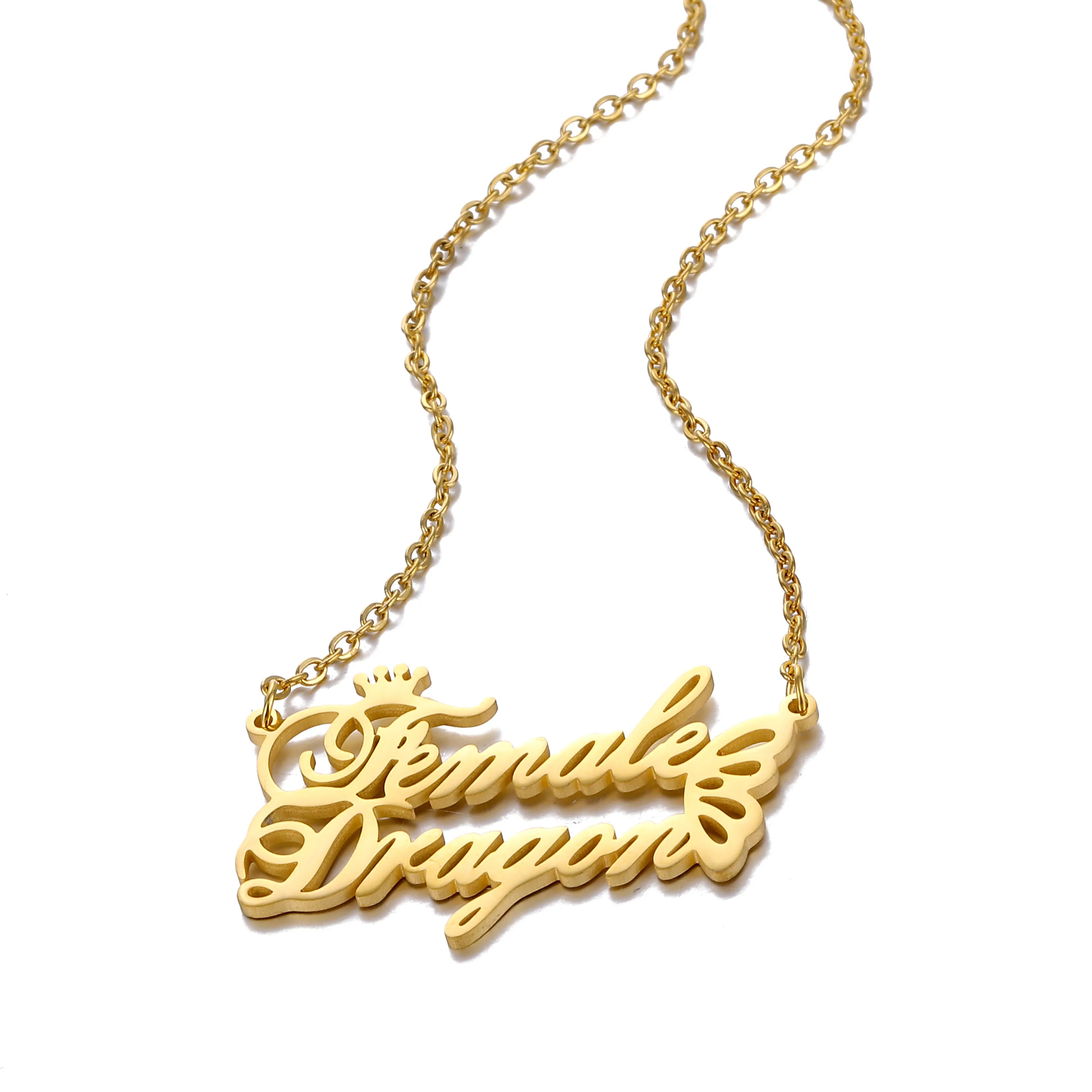 Custom Made Double Name Plated Stainless Steel Necklace Crown Design Pendant Jewelry 18k Gold Plated Chains