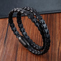 Friendship Bangle Stainless Steel Magnetic Clasp Bracelet Engraved Men Braided Genuine Leather Cuff Bracelet OT-225