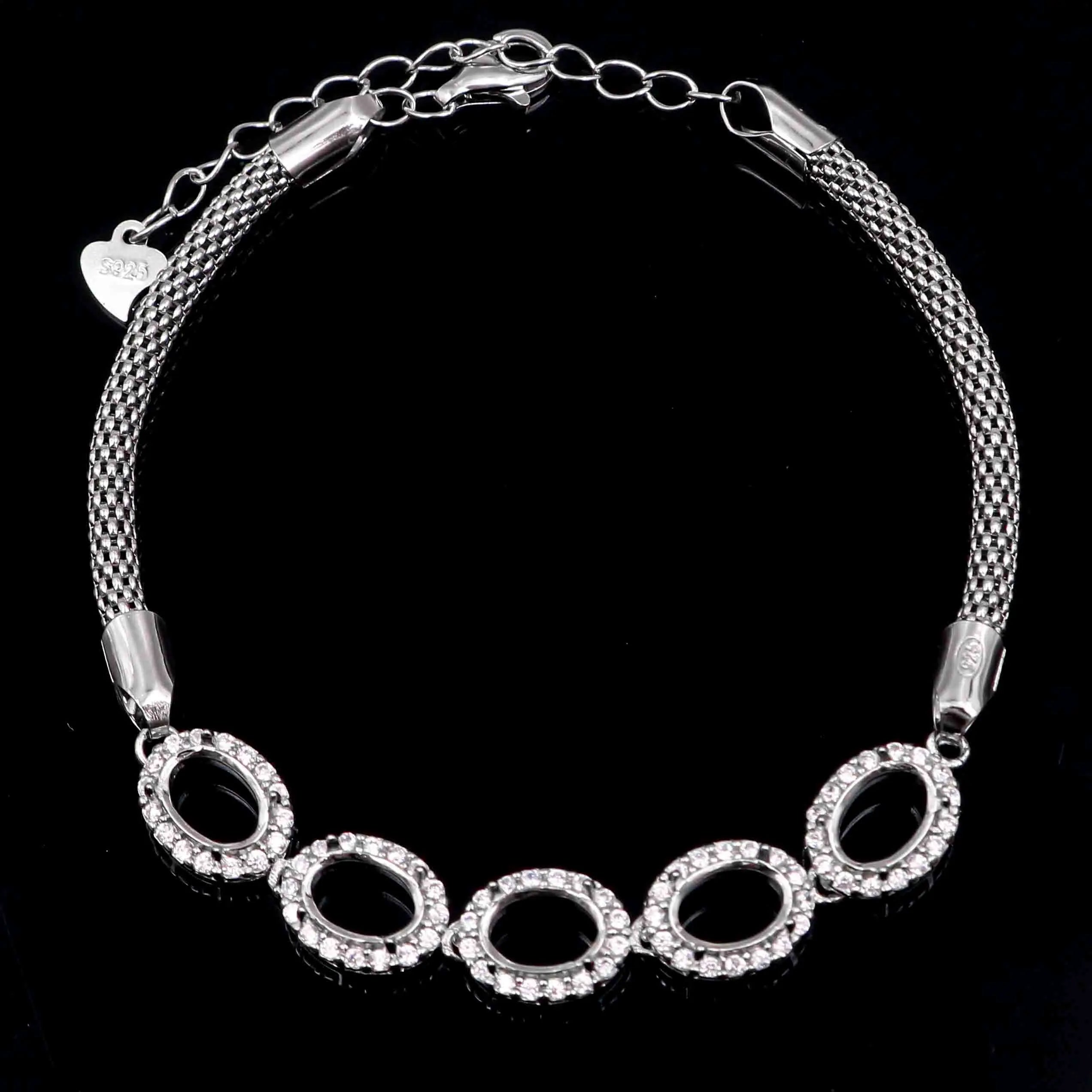 Sterling Silver 5*7/6*8mm Semi Mount Bracelet Empty Support Blank Claw Setting S925 Mountain Base Without Center Stone Inlay DIY