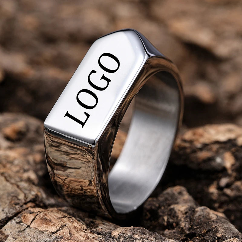 RTS Logo Name Engraving Water Proof Stainless Steel Shinny Polished Customizable Mother's Day Father's Day Jewelry Ring Gift