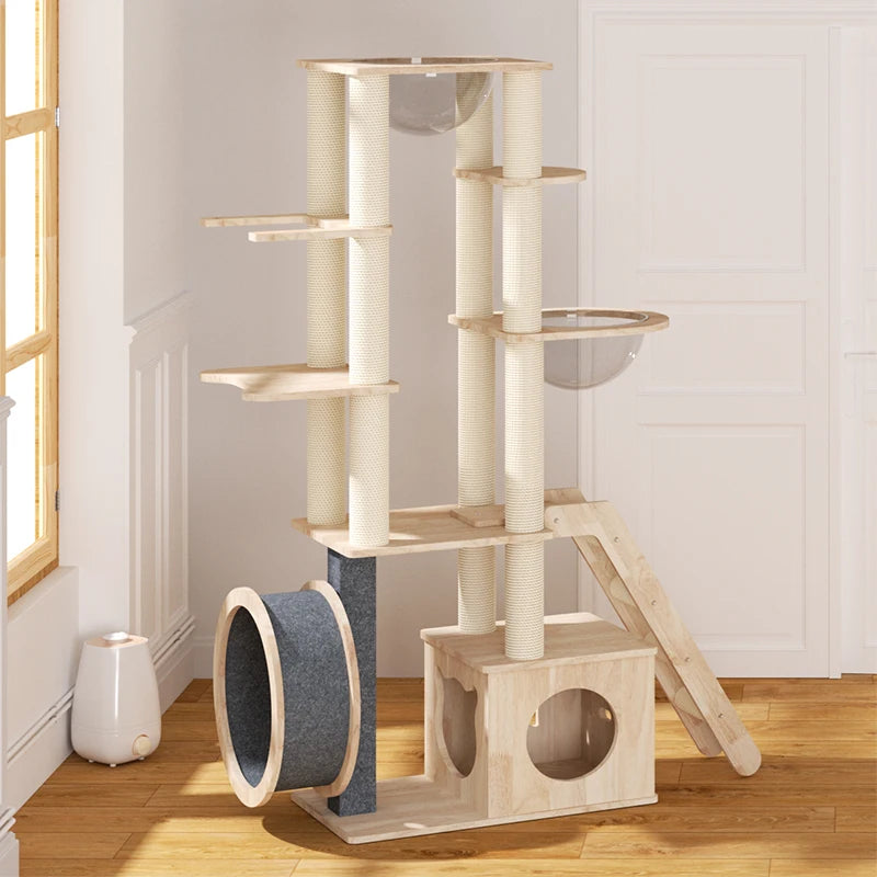 Quickly Delivery Cat Tree House Solid Wood Cat Climbing Tree Tower Furniture Indoor With Treadmill