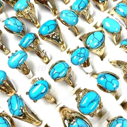 Unisex Stainless Steel Turquoise Finger Ring Fashion Jewelry Mixed Colors 17mm 20PCs/Bag 1520228