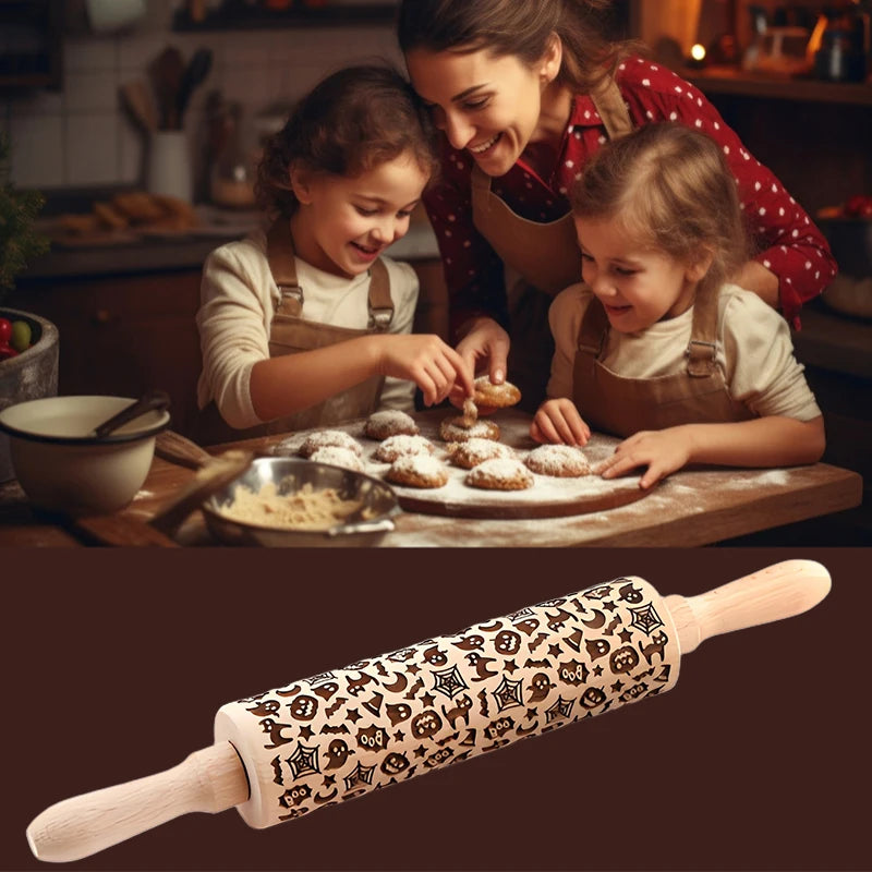 Wooden Laser Engraving Embossing Rolling Pin Wooden Roller for Embossed Cookie Fondant Pattern and Wooden Embossed Rolling Pin