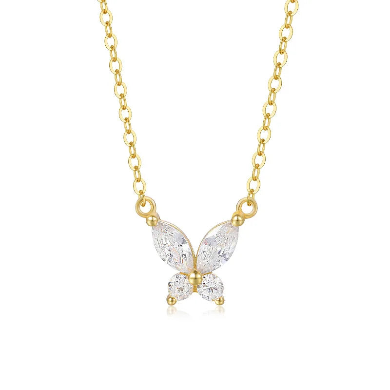 Women 18k Gold Dainty Daily Wear Jewelry 925 Sterling Silver Zircon Butterfly Pendant Necklace