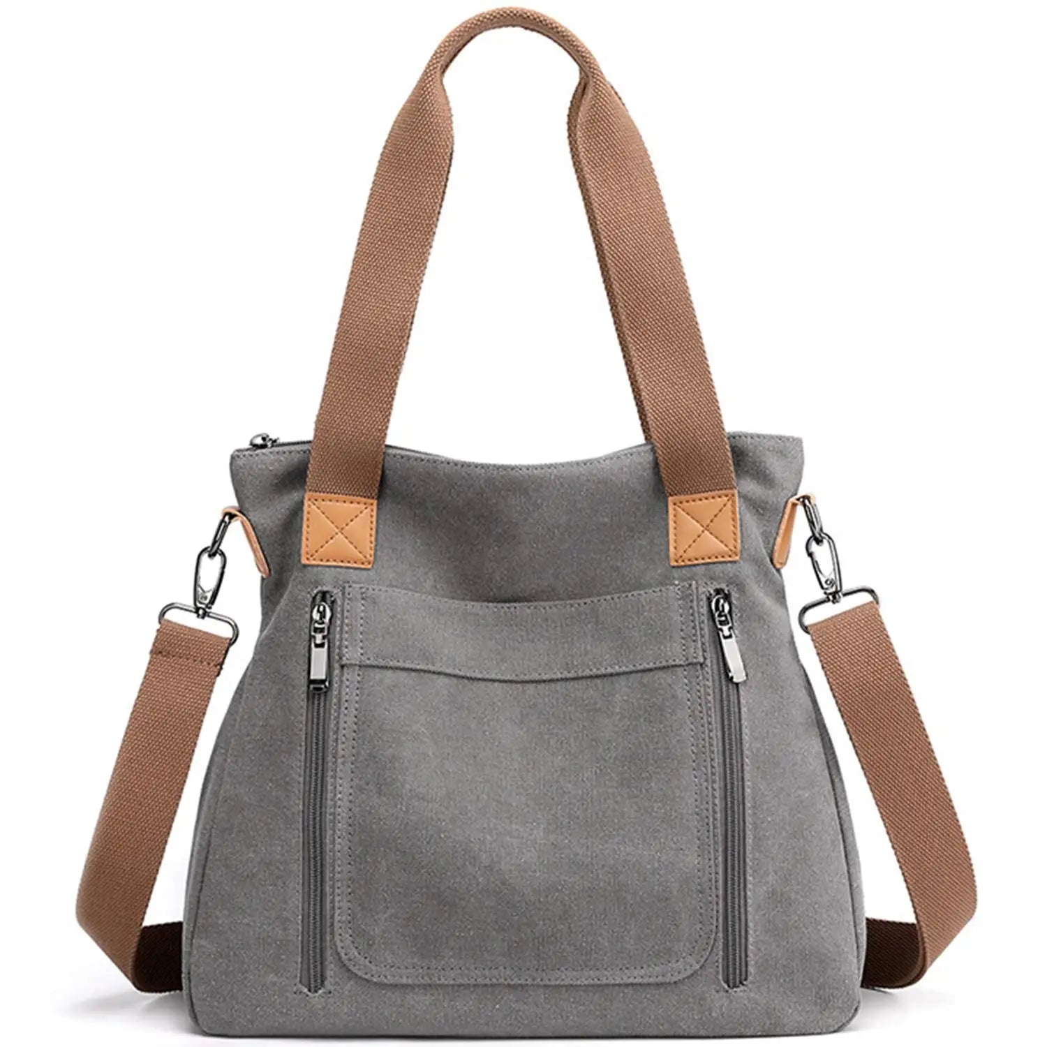Best Heavy Duty Custom Printed Personalized Grey Large Designer Waxed Canvas Tote Bag for Women with Zipper Pockets