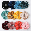 QIYUE Plain White Color Velvet Hair Scrunchies with Pearl Bead Elegant Hairbands