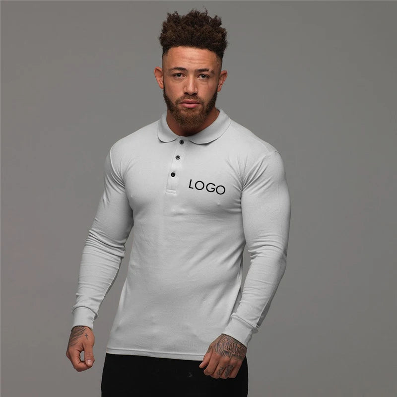 Wholesale T-shirts Polo Custom Print 95% Cotton Long Sleeve Turn-down Collar Workout Plain Gym Fitness Polo Men T-shirts
