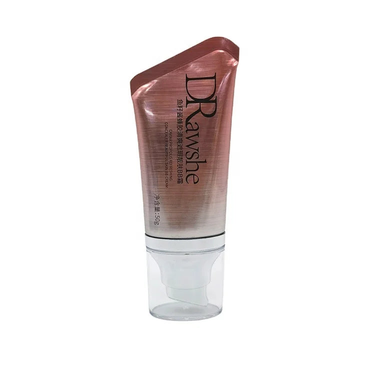 50ml Custom Logo Super Oval Airless Pump Empty Cosmetic Sunscreen Cream Packaging Glossy Surface UV Printing Plastic Tubes
