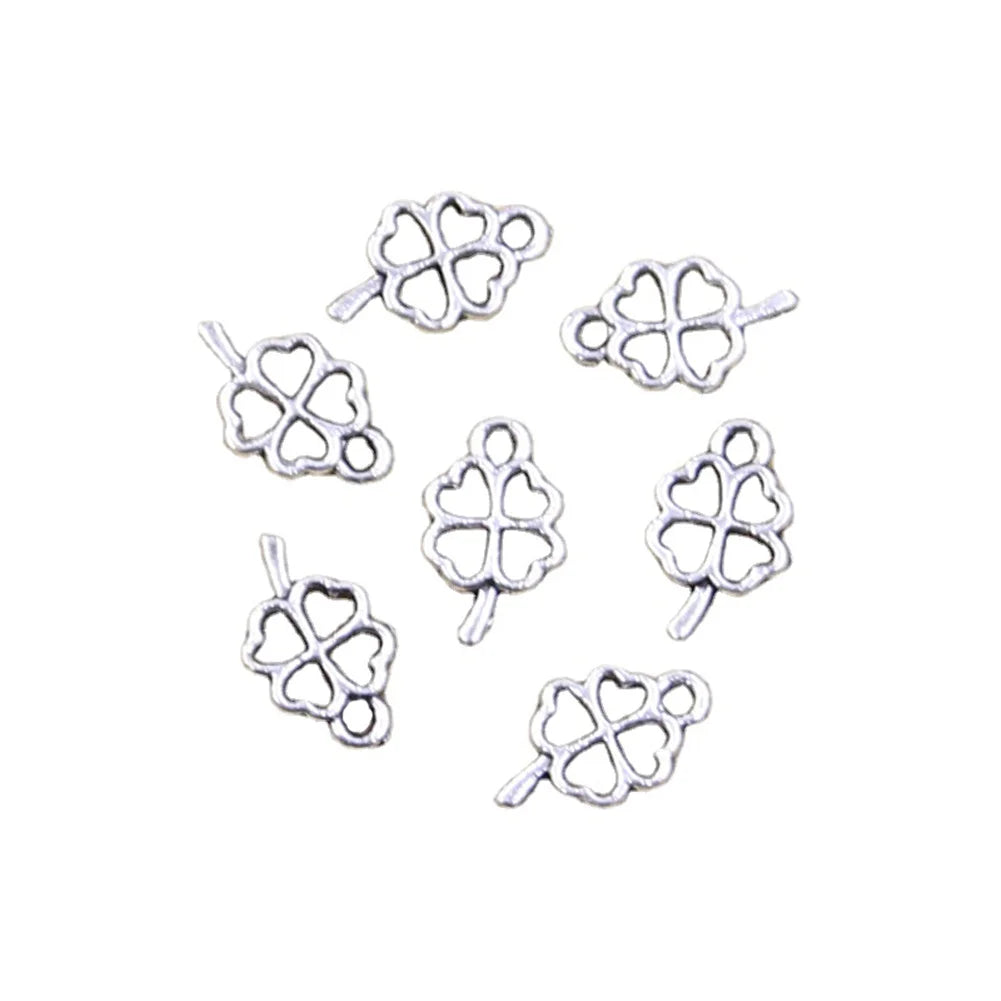 Charms Lucky Irish Four Leaf Clover Tibetan Bronze Silver Color Pendants Antique Jewelry Making DIY Handmade Craft