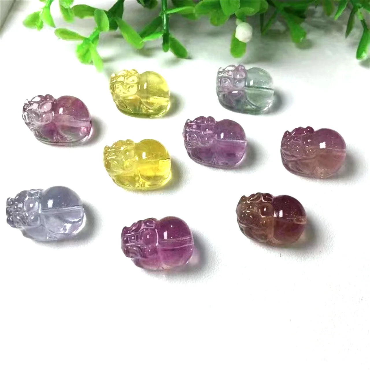 Natural Healing Crystal Carved Amethyst Pixiu Super Seven Blue Moonstone Strawberry Quartz Pixiu for Money