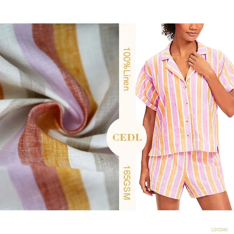 100% Linen Yarn Dyed Colourful Striped European Flax Fabric for Dress Shirt Linen Fabric