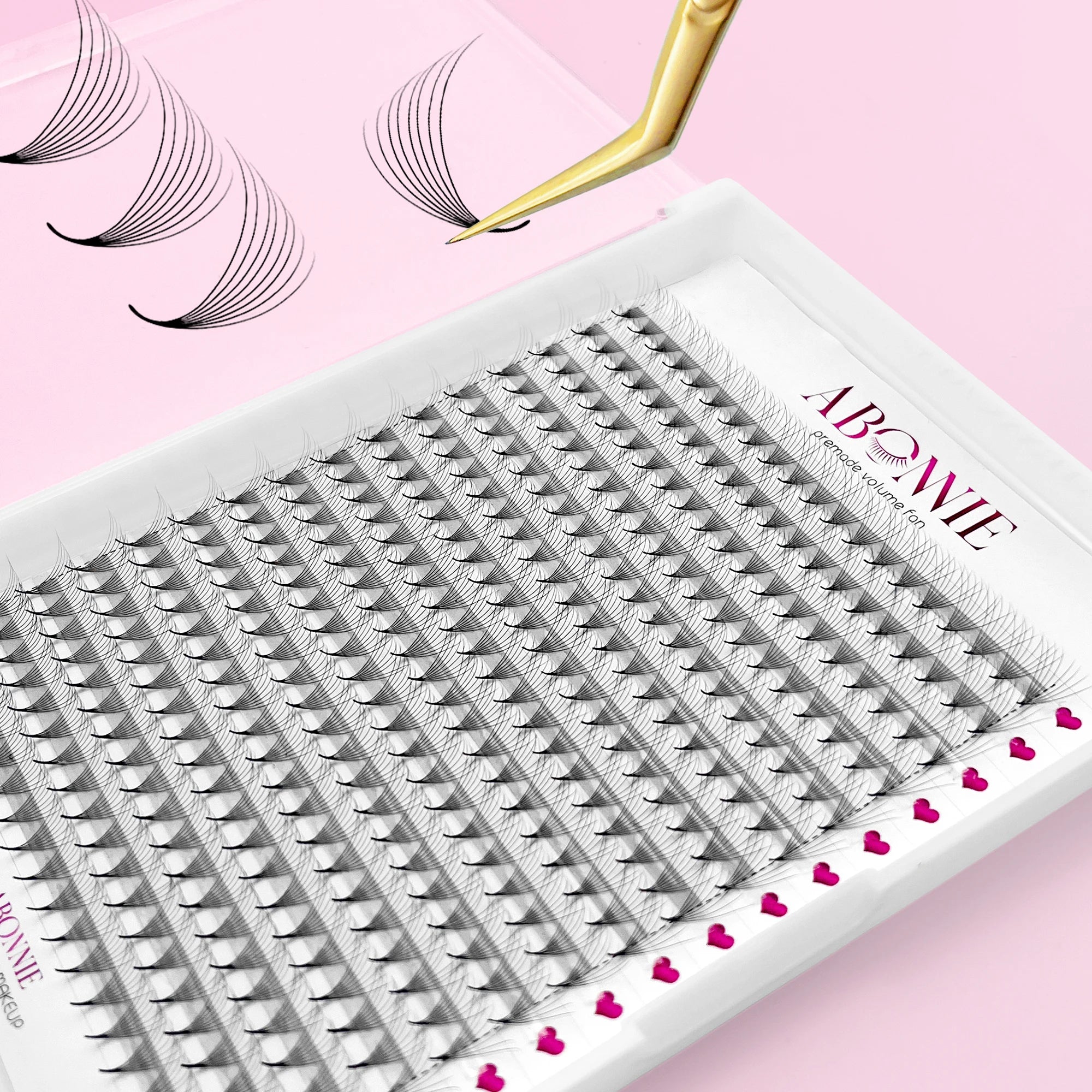 Abonnie Pre-made Lashes Short Stem Premade Volume Fans Pointy Base Narrow Promade Eyelash Extension Pre Made Lash Fans Trays