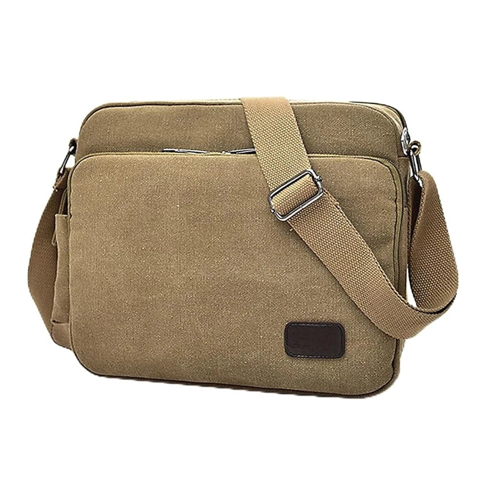 Light Brown Rectangle Denim Organizer Shoulder Bag for Tablet with Card Holders and Many Compartments