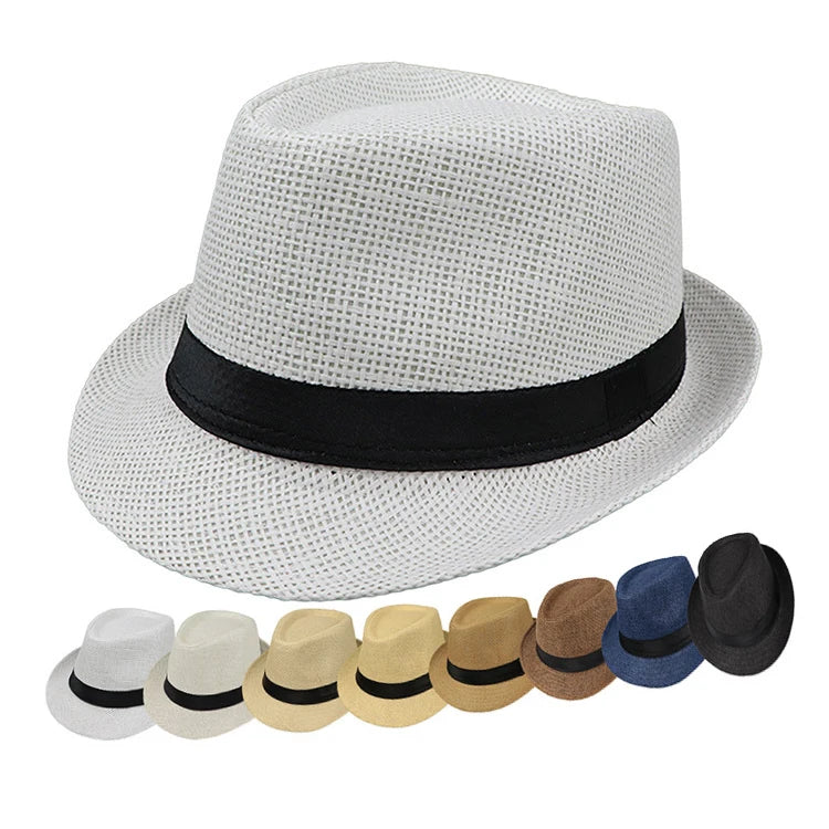 Paper Straw Fedora Hat Straw Jazz Hat Summer Sun Beach Straw Hat Logo Custom Printing on Ribbon for Promotion Market Team