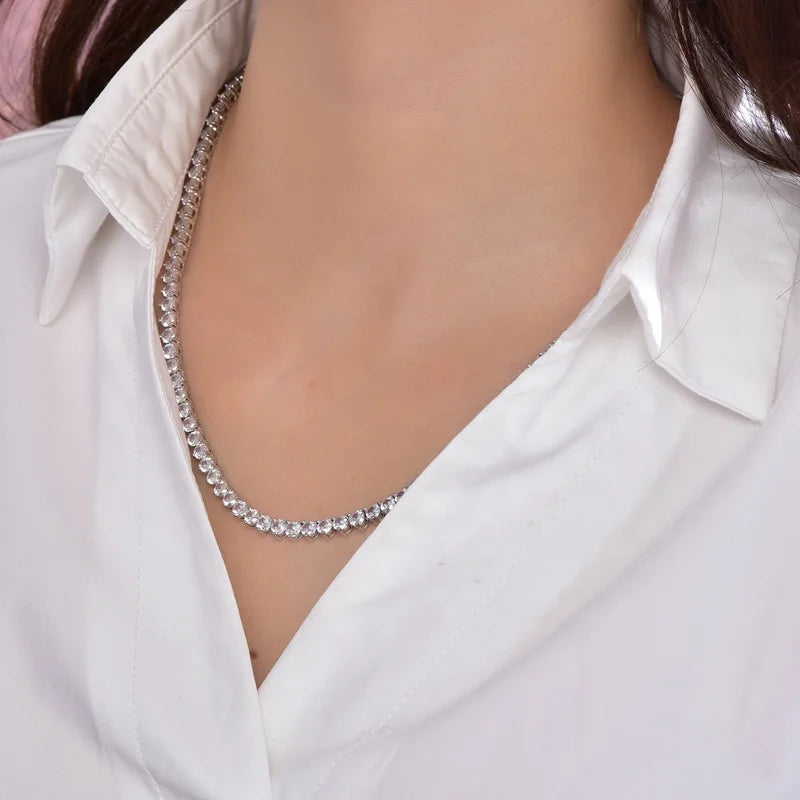 Kirin Hiphop 3mm Round Cut Tennis Necklace Rhodium Plated Link Chain Zircon Bling Women's Classic
