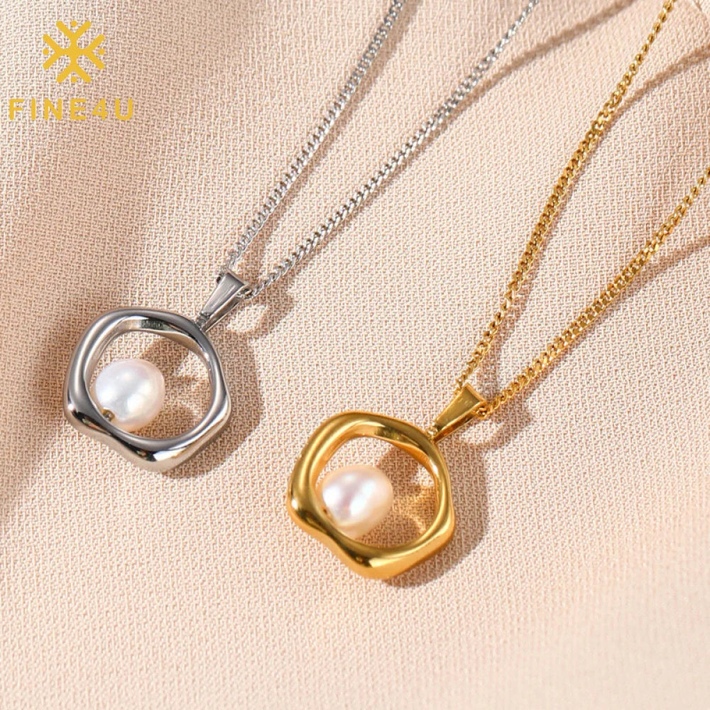 Vintage Fashion Elegant Women Jewelry 14K Gold Plated Stainless Steel Natural Freshwater Pearl Necklace