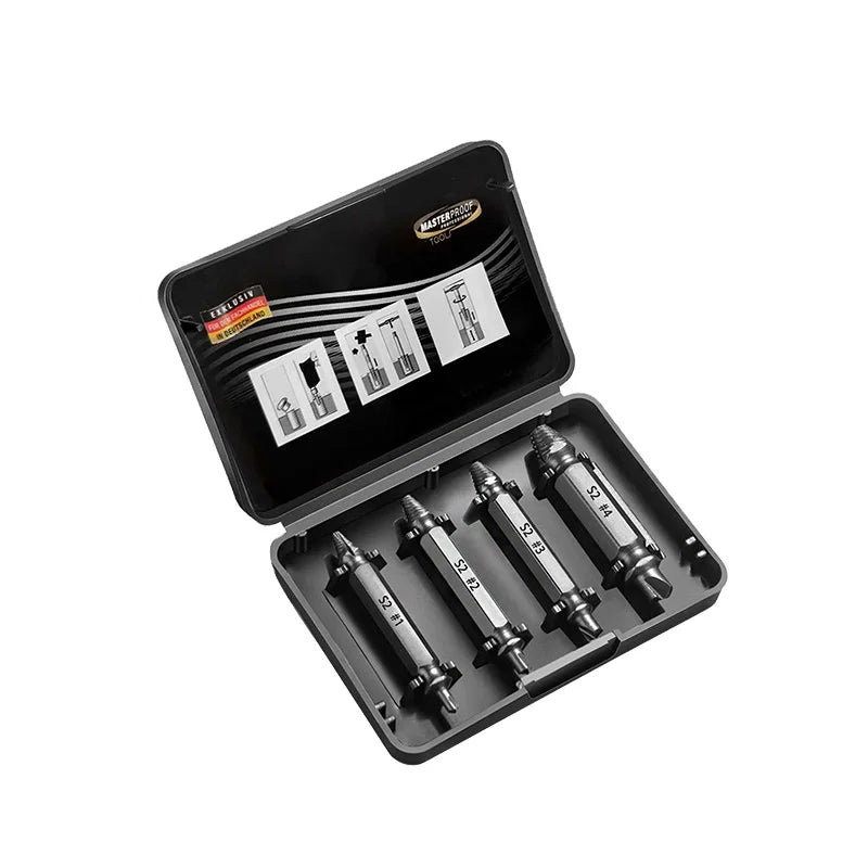 4-Piece Handyman Drill Damaged Screw Extractor Kit Double Sided for Broken Bolt Stud Removal
