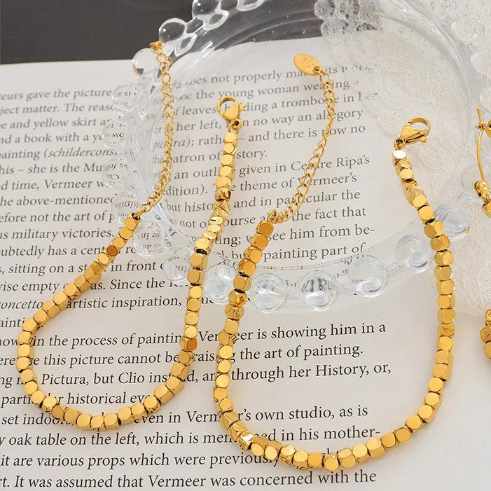 2022 Newest Design Gold Square Vintage Bracelet Earrings Set Chunky 316l Stainless Steel Geometric Retro Hoop Earrings Jewelry