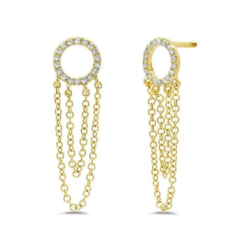 Gemnel Classic 925 Silver 18k Gold Plated Dangle Chain Diamond Circle Stud Earrings
