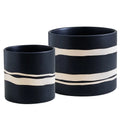 Matt Black Ceramic Flower Pot With Artistic Line Pattern Drainage Hole Plant Garden Exquisite Home Decoration