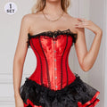 Corset Set Women's Black and Red Waist-Cinching Shapewear Vintage Gothic Boned With Skirt Corset Set