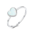 Fine Jewelry 925 Sterling Silver Heart Shape White Natural Opal Ring