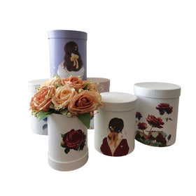 Creative Fashion Hand-Painted Printing Cardboard Round Flower Box Set Simple and Fresh Round Soap Flower Gift Box