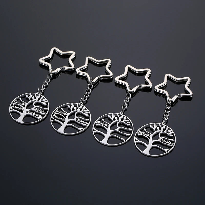Stainless Steel Custom Name Tree of Life Pendant Key Chain Key Ring