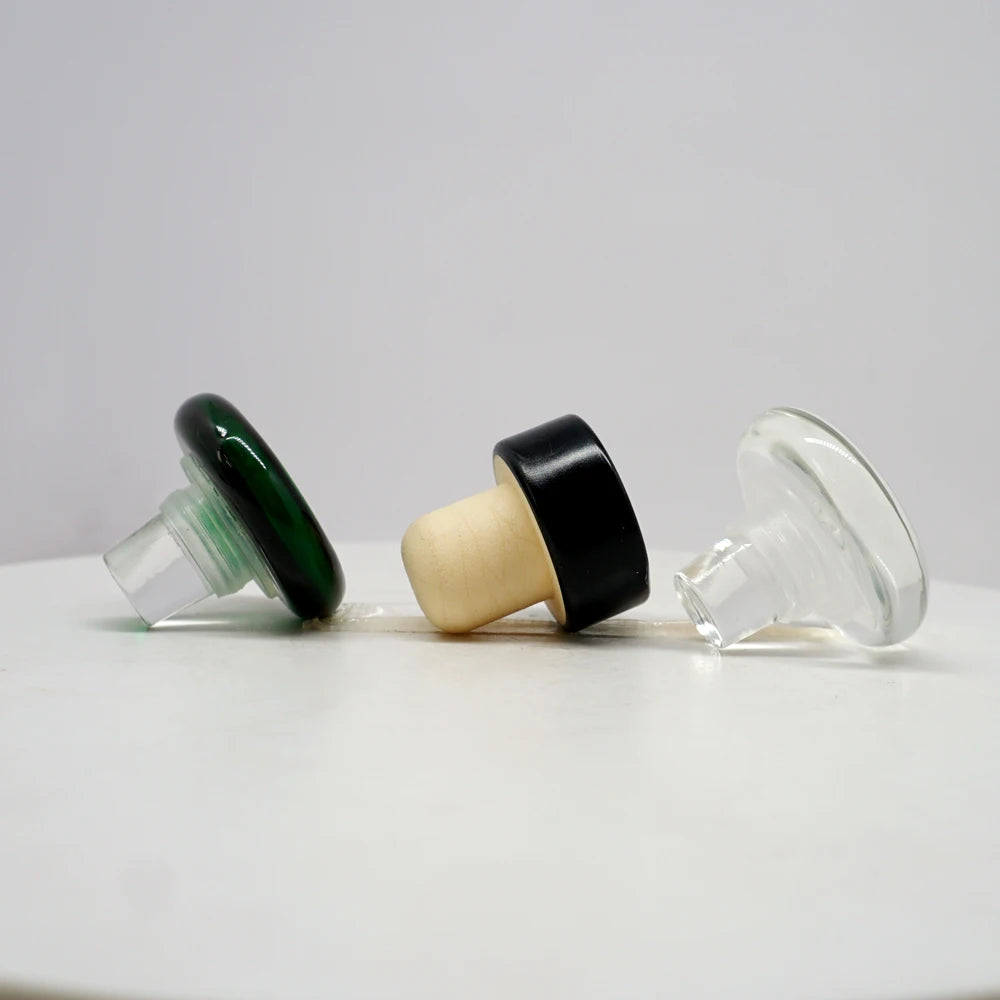 Custom Designed Aluminum Top Synthetic Bottom T Shaped Cork Lid with Color Liquor Whisky Wine Spirit Bottle Stopper with logo