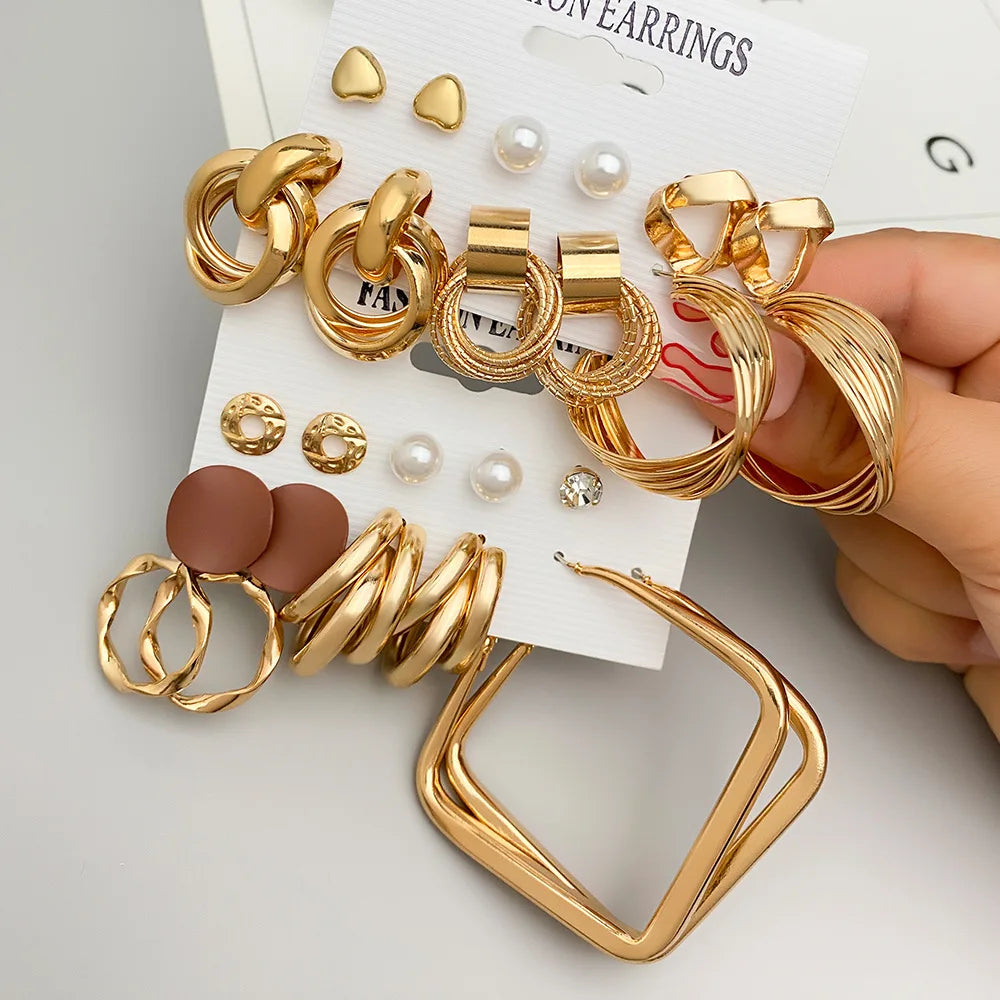 SC 2025 Wholesale Geometric Square Earrings Set 6-Piece Vintage Pearl Card Earrings Gifts for Women