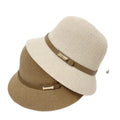 Cotton Linen Panama Hat for Women Summer Beach Straw Hat UV Protection Bob Sun Cap Foldable Strap Belt Women Vacation Bucket Hat