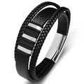 Custom Vintage Engraved Genuine Braided Stainless Steel Bracelet for Men Black Mens Rope Leather Pulsera Hombre Gift