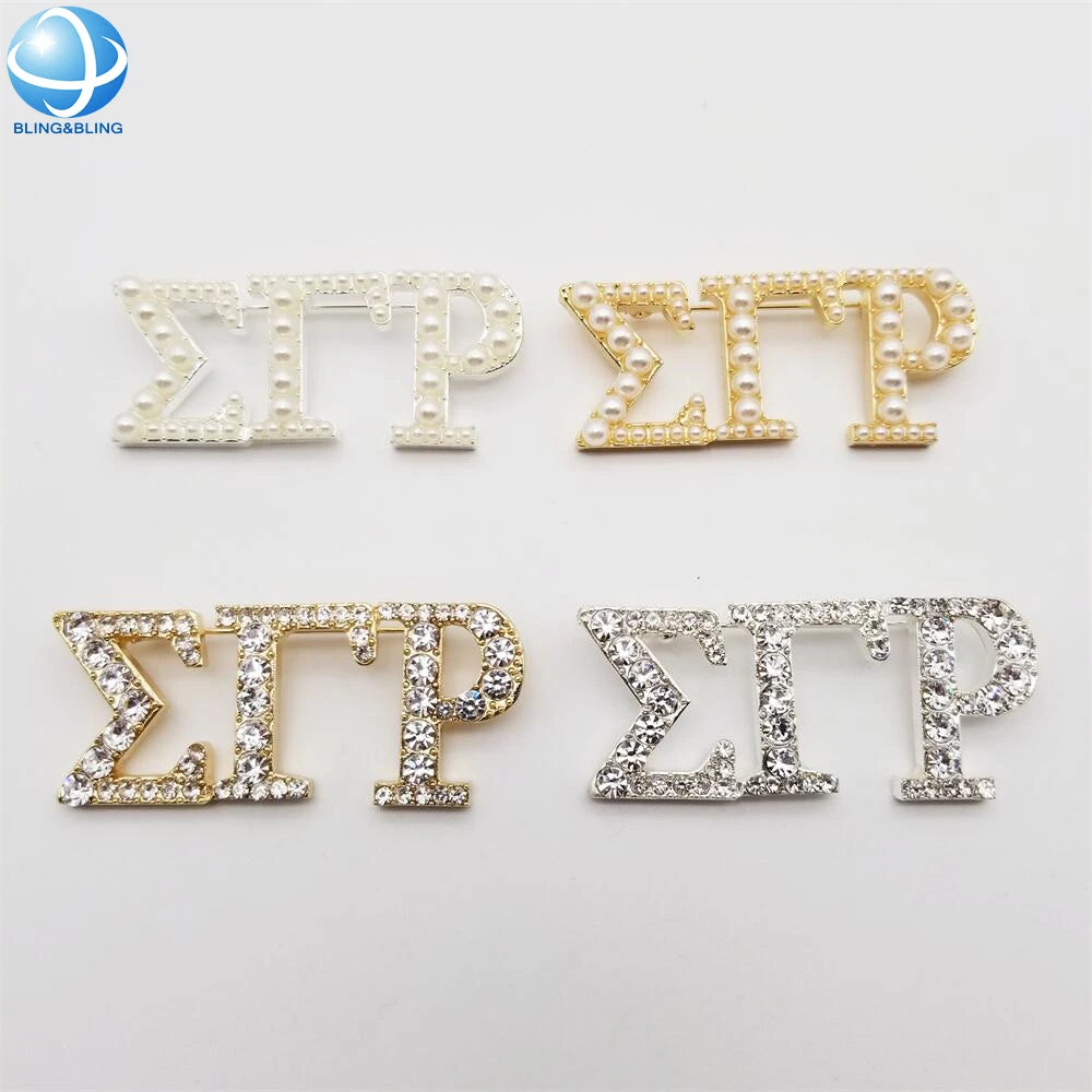 Sigma Gamma Rho Sgrho Sorority Pins Pearl Rhinestone Inlaid Gold Silver Metal Sorority Jewelry Gifts Women Brooch Pins