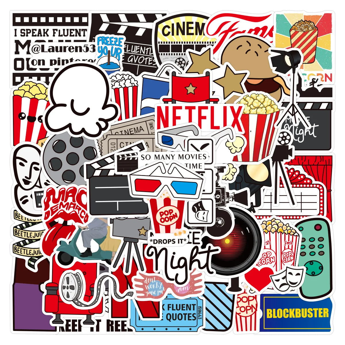 50Pcs Movie Props Supplies Scenes Vinyl Decorative Sticker for Home Wall Room Laptop Waterproof Party Stickers