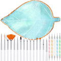 21-Piece Nail Art Brush Tool Kit Aluminum Ferrule Resin Mixing Palette Leaf Shape Design Customizable Color Logo DIY Nail Art