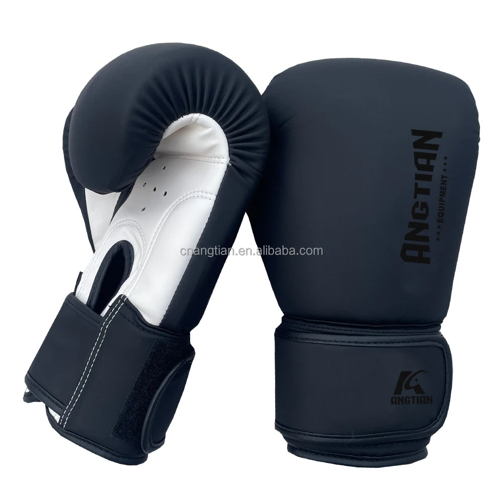 Angtian Factory Custom Velcro or Laces Professional Boxing Training Gloves  MMA Muay Thai Training Gloves