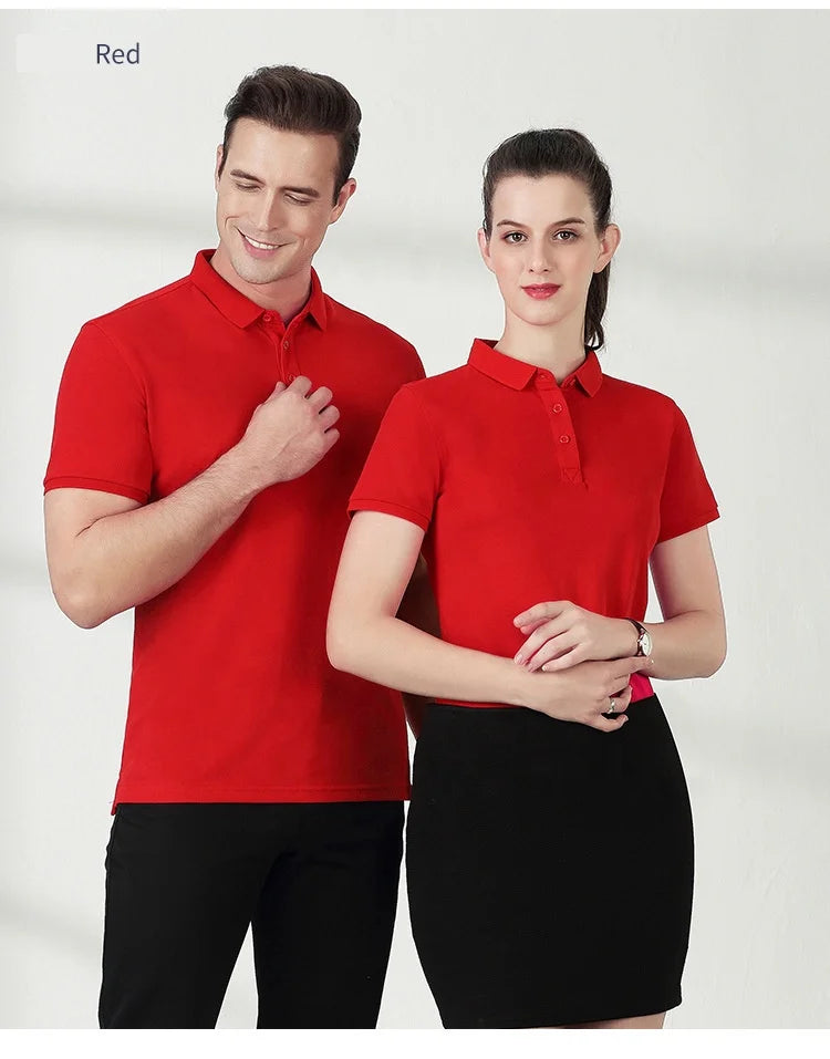 Unisex Custom Short Sleeve Jerseys Red Polyester Work Shirt Embroidered Technique Short Length Knitted Fabric Quick Dry