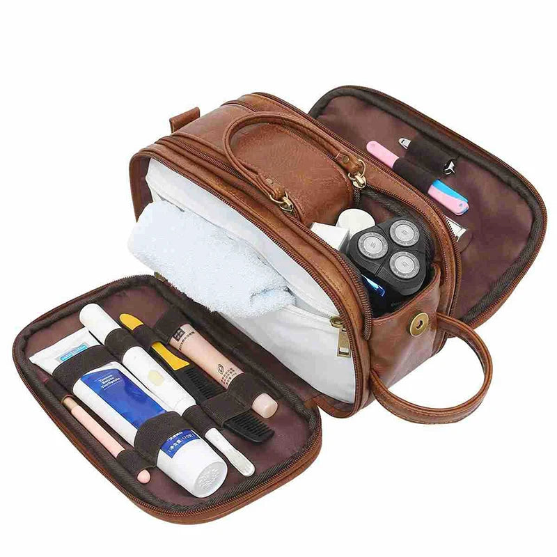 Custom Waterproof Mens Cosmetic Bag Large Travel Shaving Dopp Kit Vintage Black Leather Men Toiletry Bag Dopp Kit for Men
