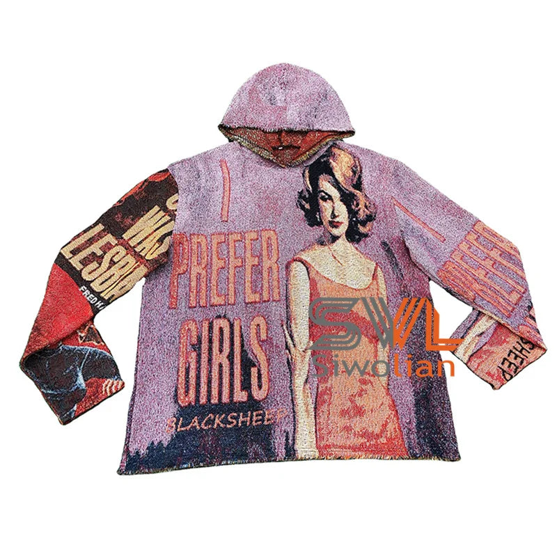 Winter Mens Tapestry Hoodie Custom Jacquard Woven Sweatshirts for Men Heavyweight Hoodie