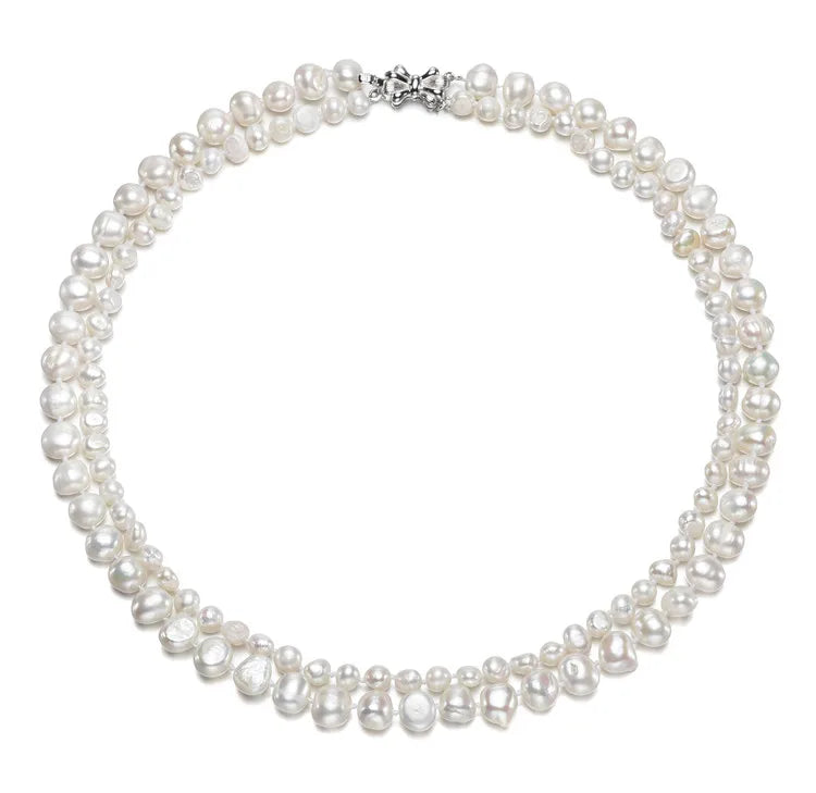 FEIRUN 5&8mm Baroque Shape AA Grade 925 Sterling Silver Clasp Fresh Water Pearl Necklace with Charm