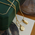 Stainless Steel Geometrical Gold Plated Woman Snake Chain Oval and Bar Shape Pendant Chian Necklace