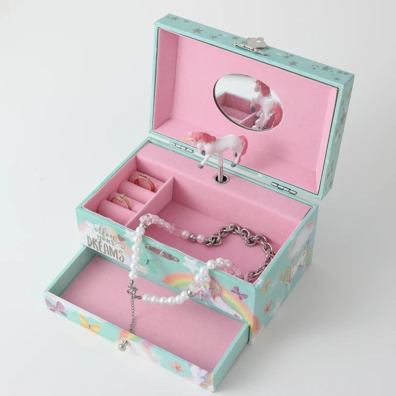 Customization Rectangle Cute Birthday Music Box Wooden Gift Jewelry Music Box Children Jewelry Storage Box