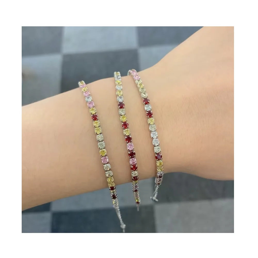 European and American Tennis Chain Combination Zircon Elastic Bracelet High-end Sterling Silver Bracelet for Women