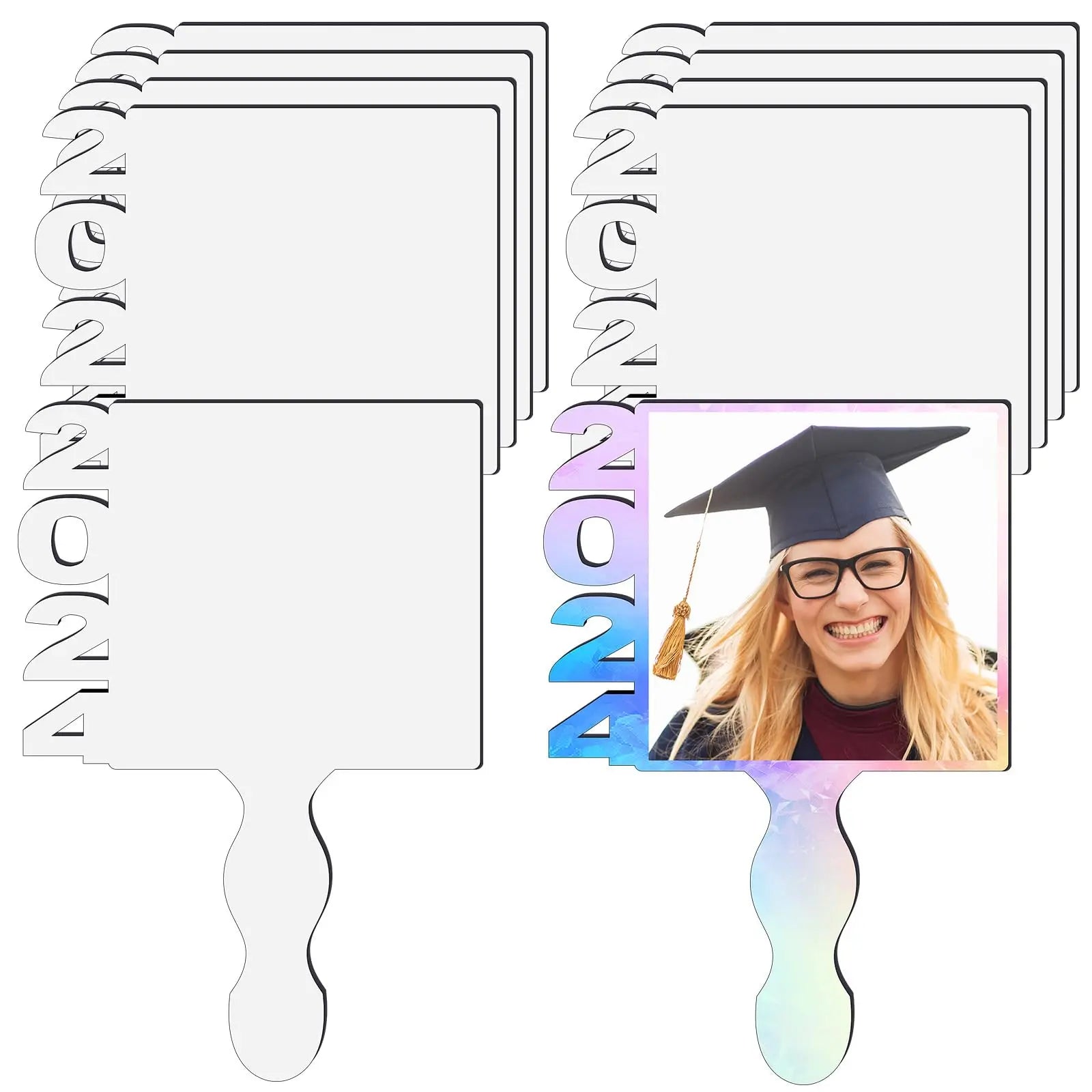 Sublimation Graduation Fans Blank 2024 Large Wood Fan Sublimation Blanks Sublimation Hand Fans Photo Frame for Graduation