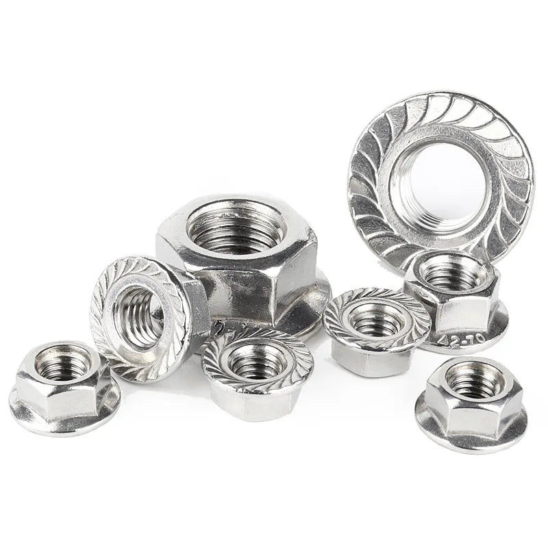 304/201/316 Titanium Stainless Steel Flange Nut Hexagon Pad Anti-Loosening Anti-Slip Screw Cap Sizes M3M4M5M6M8M10 Zinc Plated