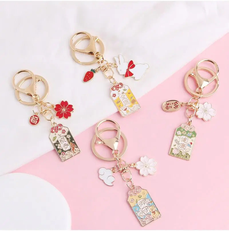 Graduation Gifts Fortune Health Avoid Evil Amulet Fengshui Key Chains Sakura Key Ring Japanese Keychains Good Lucky Cat Keychain