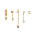 Wholesale Stud Set Star and Moon Element Ear Accessories Fashion 5pcs Women 18k Gold Bass Zircon Jewelry Star Drop Earrings Set